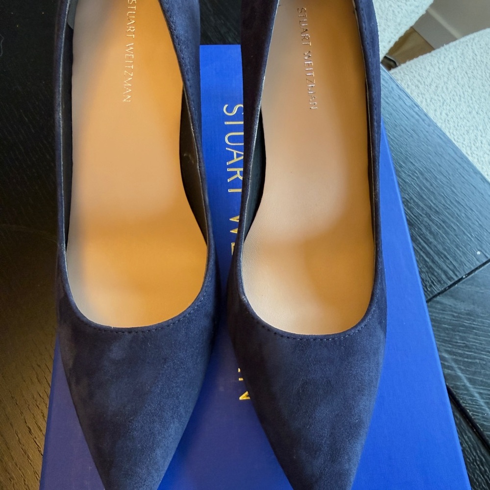 Stuart Weitzman Navy Suede Pointed Toe Pumps
